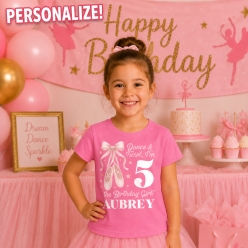 Ballerina Birthday Personalized Dark Pink T-shirt